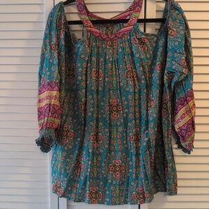 Cato Floral Blouse - Teal and Pink
